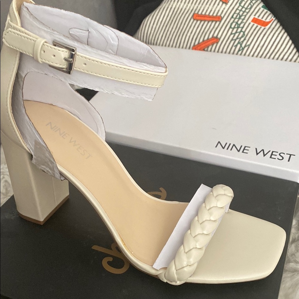 Nine West Women's Cream Block Heel Sandals